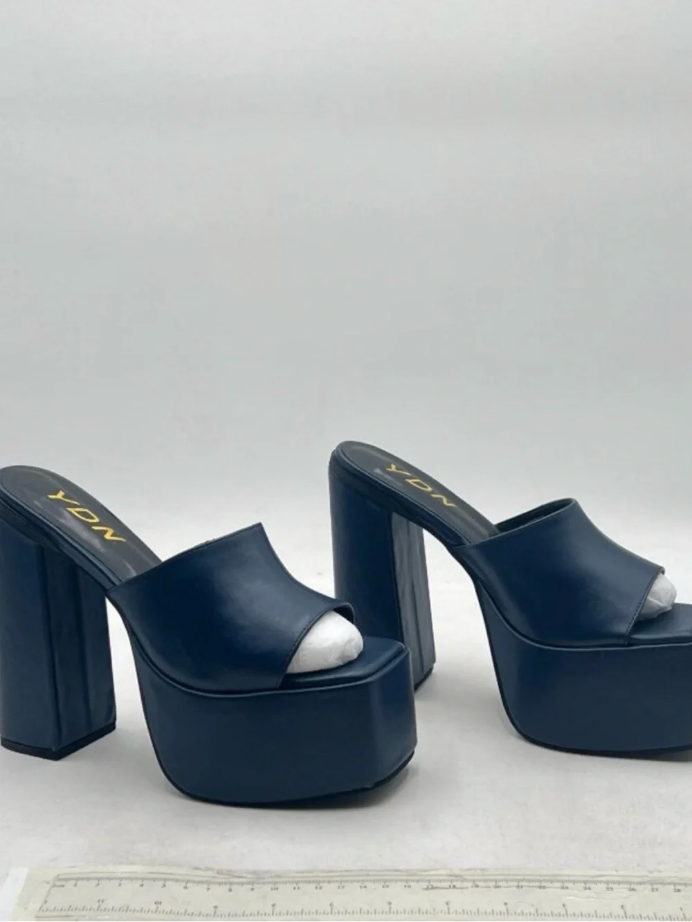 YDN Dark Blue Square Platform Slide Sandals